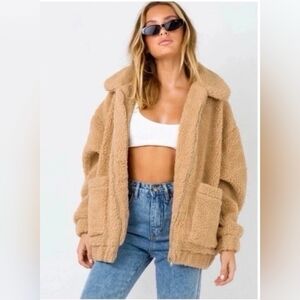 I.AM.GIA Pixie Sherpa Coat Size Small Tan Oversized Relaxed Zip Teddy Jacket EUC